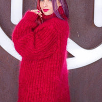 Fluffy Thick Ribbed Sweater, Hand Knitted in Soft Mohair Yarn T524