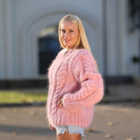 16-Strand Cabled Mohair–Alpaca Mix Sweater – Hand-Knitted Chunky Fuzzy Jumper T1451