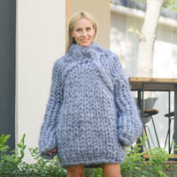 Gray Heavy Mohair Sweater – 40-Strand Extremely Soft Thick Hand-Knitted Jumper T880W
