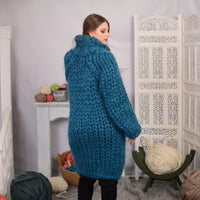 25-Strand Thick Mohair Sweater – Hand-Knitted Blue Chunky Cable Knit Jumper T699W