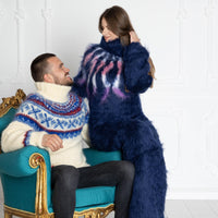 Norwegian Mohair Sweater – Hand-Knitted Fluffy Nordic Fair Isle Jumper for Women T650