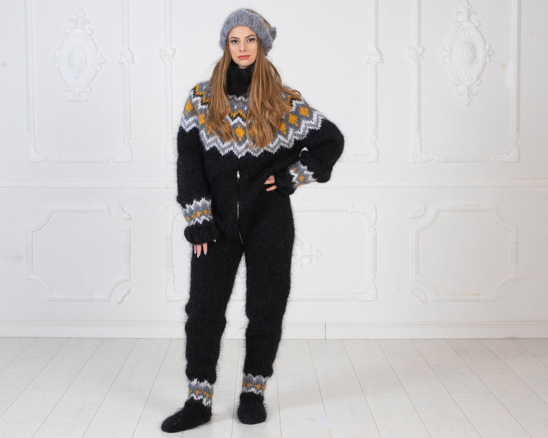 Hand-Knitted Icelandic Mohair Catsuit – Fetish Full Body Suit with Integrated Socks T979M