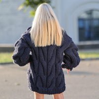 5-Strand Thick Denim Blue Wool Sweater – Massive Cable Knit Woolen Pullover T1447
