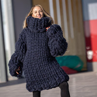 30-Strand Chunky Wool Sweater – Hand-Knitted Oversized Pullover in 100% Soft Wool T1304