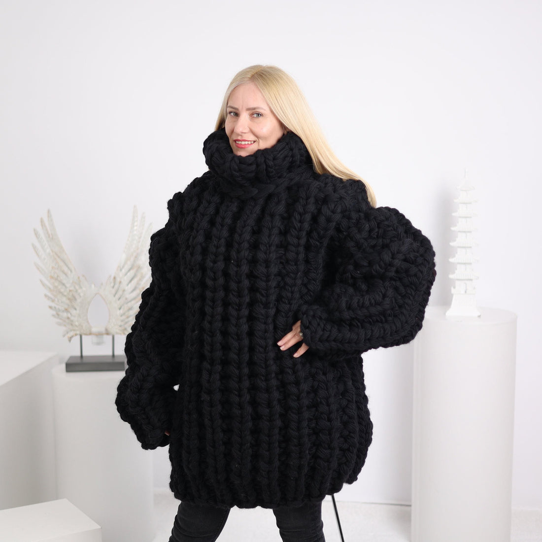 Heavy Hand Knit Wool Sweater, Chunky English Rib T1625
