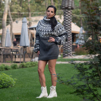 Gray Lopi Wool Sweater – Hand-Knitted Icelandic Style Jumper T822M