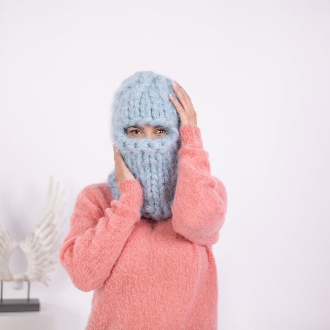 30-Strand Mohair Balaclava – Hand Knitted Chunky Winter Hat T1601