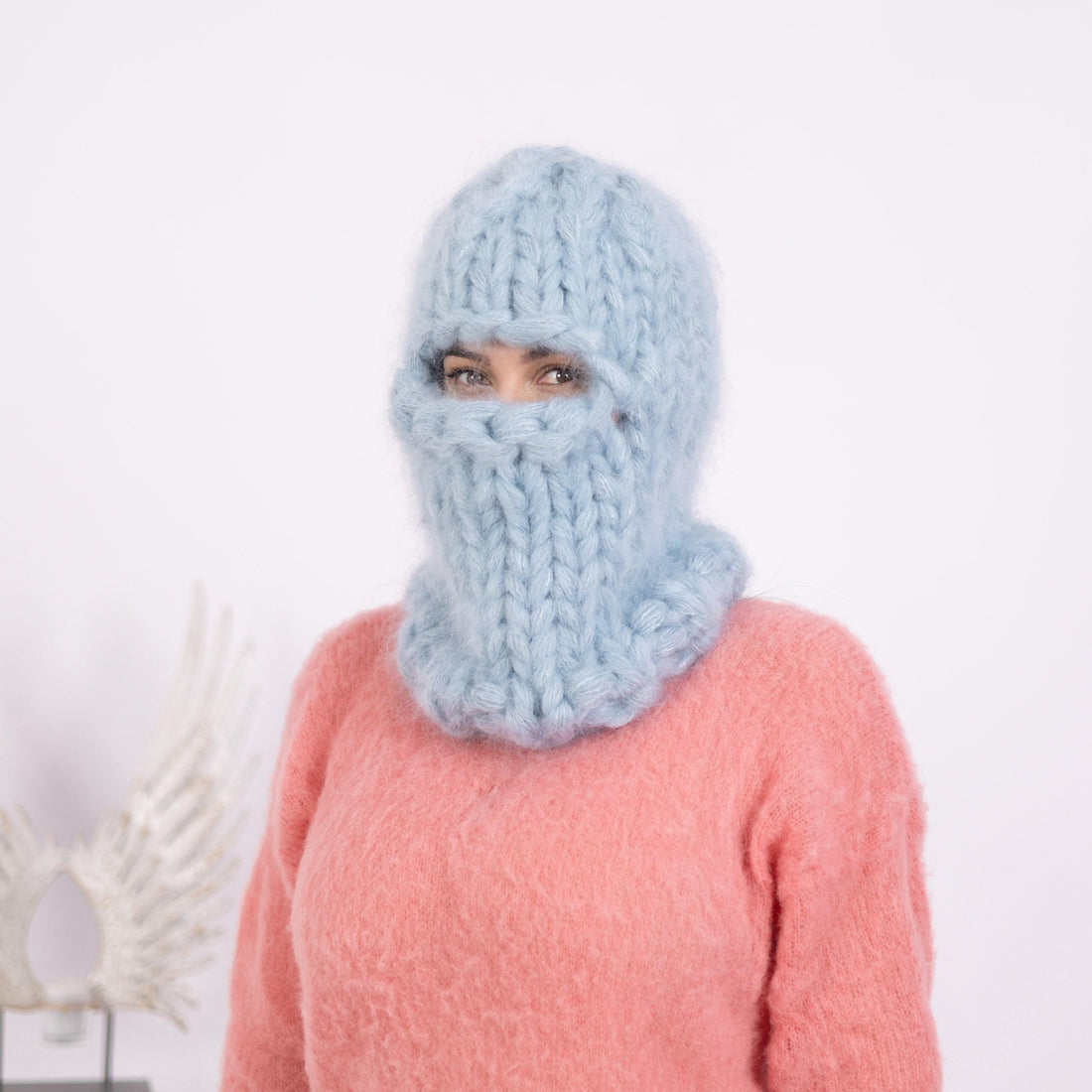 30-Strand Mohair Balaclava – Hand Knitted Chunky Winter Hat T1601