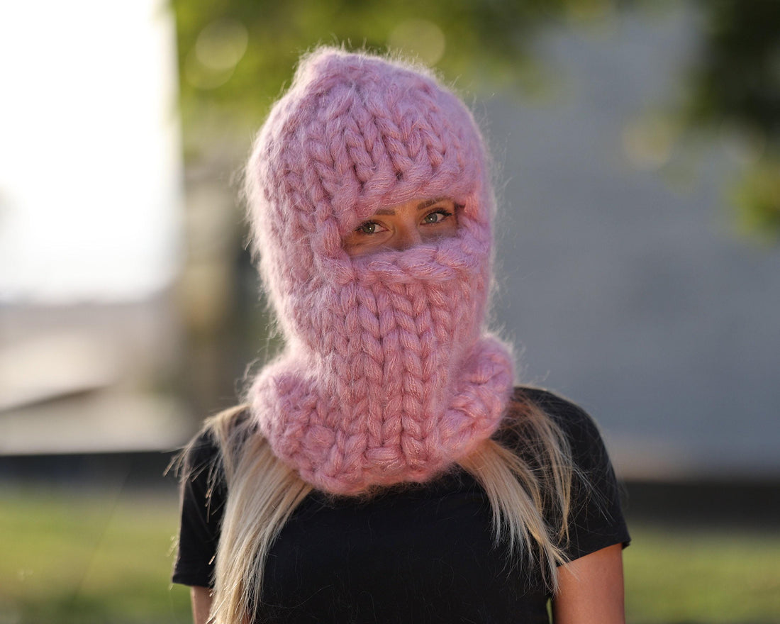 30-Strand Mohair Balaclava – Hand Knitted Chunky Winter Hat T1455
