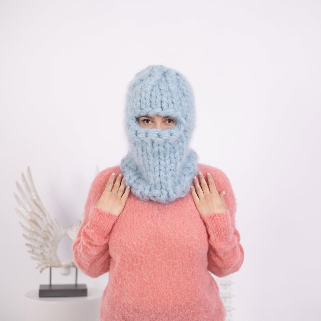 30-Strand Mohair Balaclava – Hand Knitted Chunky Winter Hat T1601