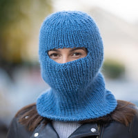 Blue Wool Balaclava – Hand Knitted Slouchy Beanie Ski Mask T1169