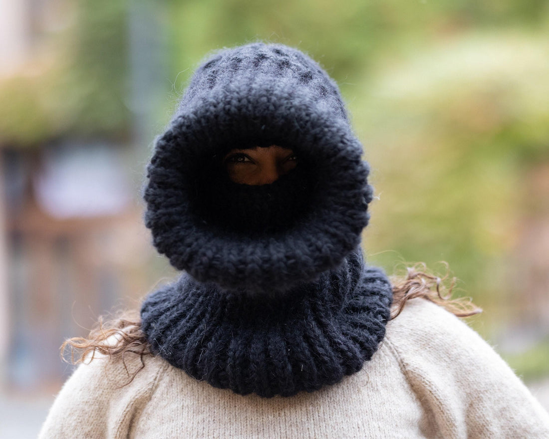 Mohair Wool Balaclava – Hand Knitted Chunky Ski Hood T1508