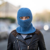 Blue Wool Balaclava – Hand Knitted Slouchy Beanie Ski Mask T1169