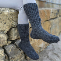 Gray Wool Socks – Hand Knitted Warm Winter Legwarmers, Soft Woolen Socks T927