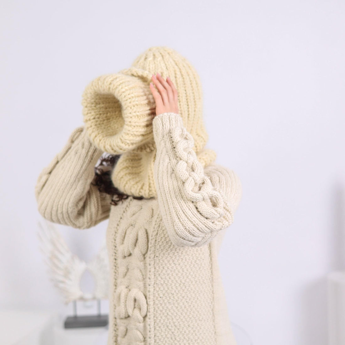 Mohair Wool Balaclava – Hand Knitted Chunky Ski Hood T1650