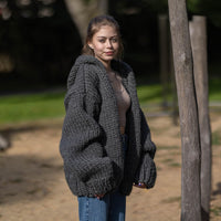 Chunky Wool Cardigan – Hand Knitted Fully Zipped Jacket T1286