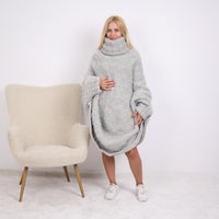Hand Knitted Alpaca Poncho - 10-Strand Soft Knit with 50cm Turtleneck  T1894