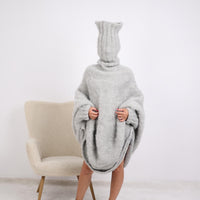 Hand Knitted Alpaca Poncho - 10-Strand Soft Knit with 50cm Turtleneck  T1894