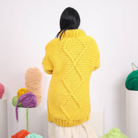 Yellow Wool Cardigan – Hand Knitted Cable Knit Sweater T1604