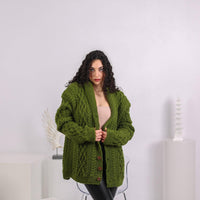 Chunky Wool Cardigan – Hand Knitted 100% Wool Short Jacket T1645