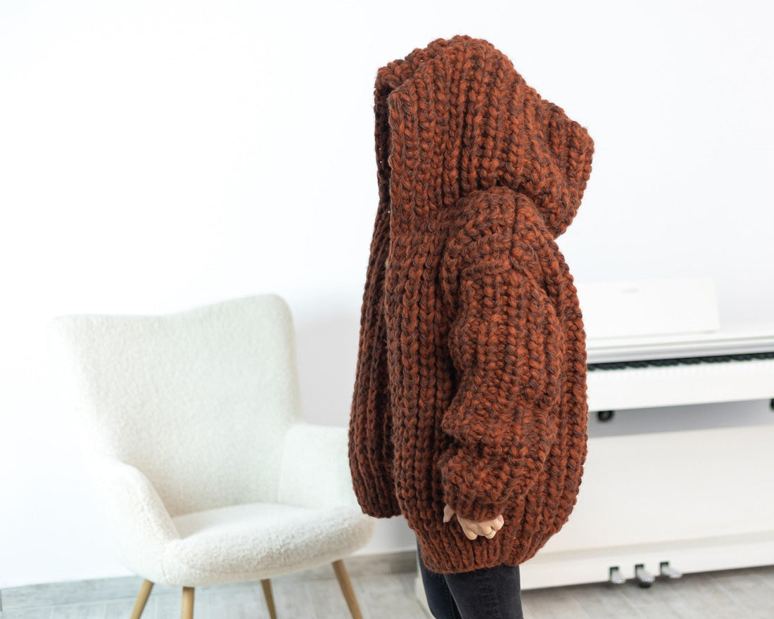 Extra Chunky Cardigan – 18-Strand Hand Knitted Alpaca Merino Wool Blend T1539