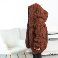 Extra Chunky Cardigan – 18-Strand Hand Knitted Alpaca Merino Wool Blend T1539