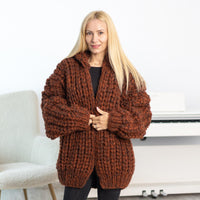 Extra Chunky Cardigan – 18-Strand Hand Knitted Alpaca Merino Wool Blend T1539