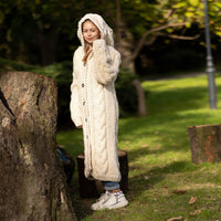 Cream Wool Cardigan – Hand Knitted Cable Knit Sweater T1288