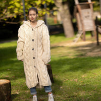 Cream Wool Cardigan – Hand Knitted Cable Knit Sweater T1288