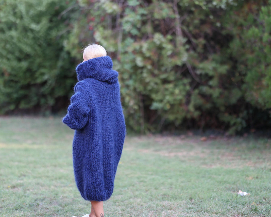 Mohair Wool Sweater Dress with 100 cm Turtleneck with Extra Long Sleeves T1458