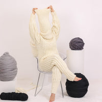 Wool Catsuit – Hand-Knitted 100% Wool Full Body Suit with Extra Long Turtleneck T1622