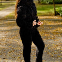 Black Mohair Catsuit – Chunky Hand-Knitted Hooded Full Body Jumpsuit – Fluffy One-Piece Suit – T170