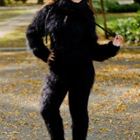 Black Mohair Catsuit – Chunky Hand-Knitted Hooded Full Body Jumpsuit – Fluffy One-Piece Suit – T170