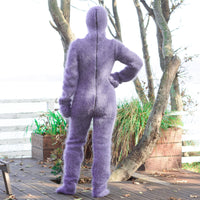 Gray Mohair Catsuit – Fluffy Hand-Knitted Full Set with Balaclava, Mittens and Socks T679