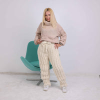 Hand Knitted Alpaca and Wool Rib Pants, Cozy  Lounge Trousers T1872
