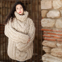Super Chunky Alpaca Wool Sweater, Hand Knitted 26-Strand Thick Pullover T1392