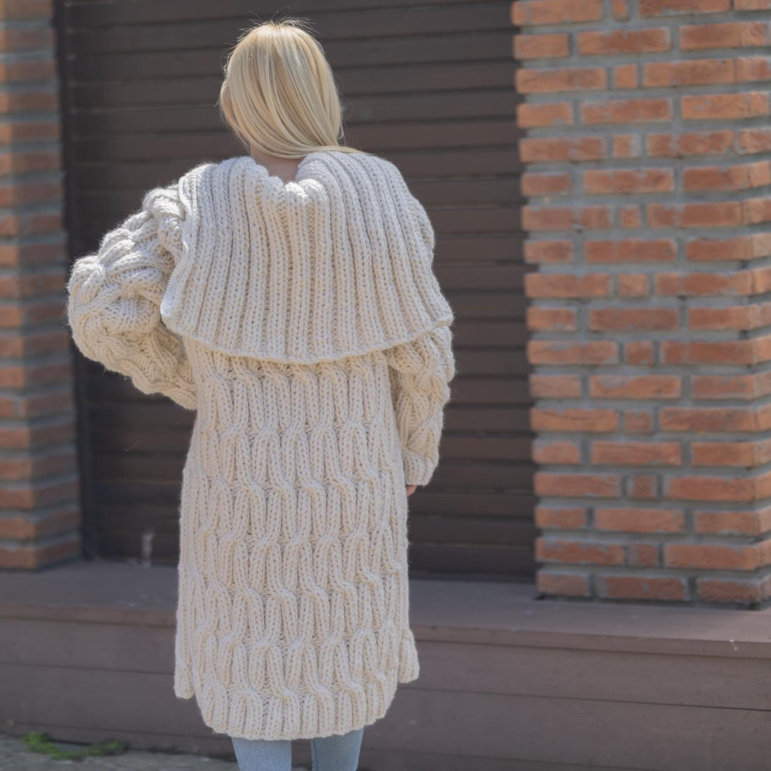 One available in size 6XL, Chunky Cable Knit Wool Cardigan , Long 50cm Turtleneck T1868