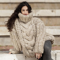 Super Chunky Alpaca Wool Sweater, Hand Knitted 26-Strand Thick Pullover T1392