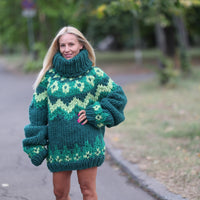 Super Chunky Nordic Wool Sweater with Extra Long Neck, Hand Knitted Icelandic Pullover T1463