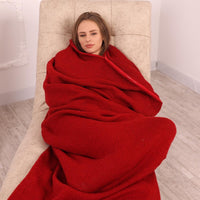 Red Wool Sleeping Bag – Hand Knitted 100% Wool Blanket Sack with Top Zipper T2036