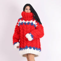 Icelandic Mohair Sweater – 4–5 kg 15-Strand Hand-Knitted Chunky Nordic Long Turtleneck Jumper T1614