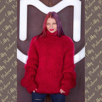 Fluffy Thick Ribbed Sweater, Hand Knitted in Soft Mohair Yarn T524