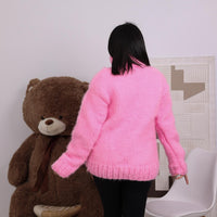 Chunky Pink Alpaca Sweater, 20-Strand Hand Knitted Turtleneck T1830