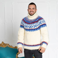 Norwegian Mohair Sweater – Hand-Knitted Fluffy Nordic Fair Isle Jumper for Women T650