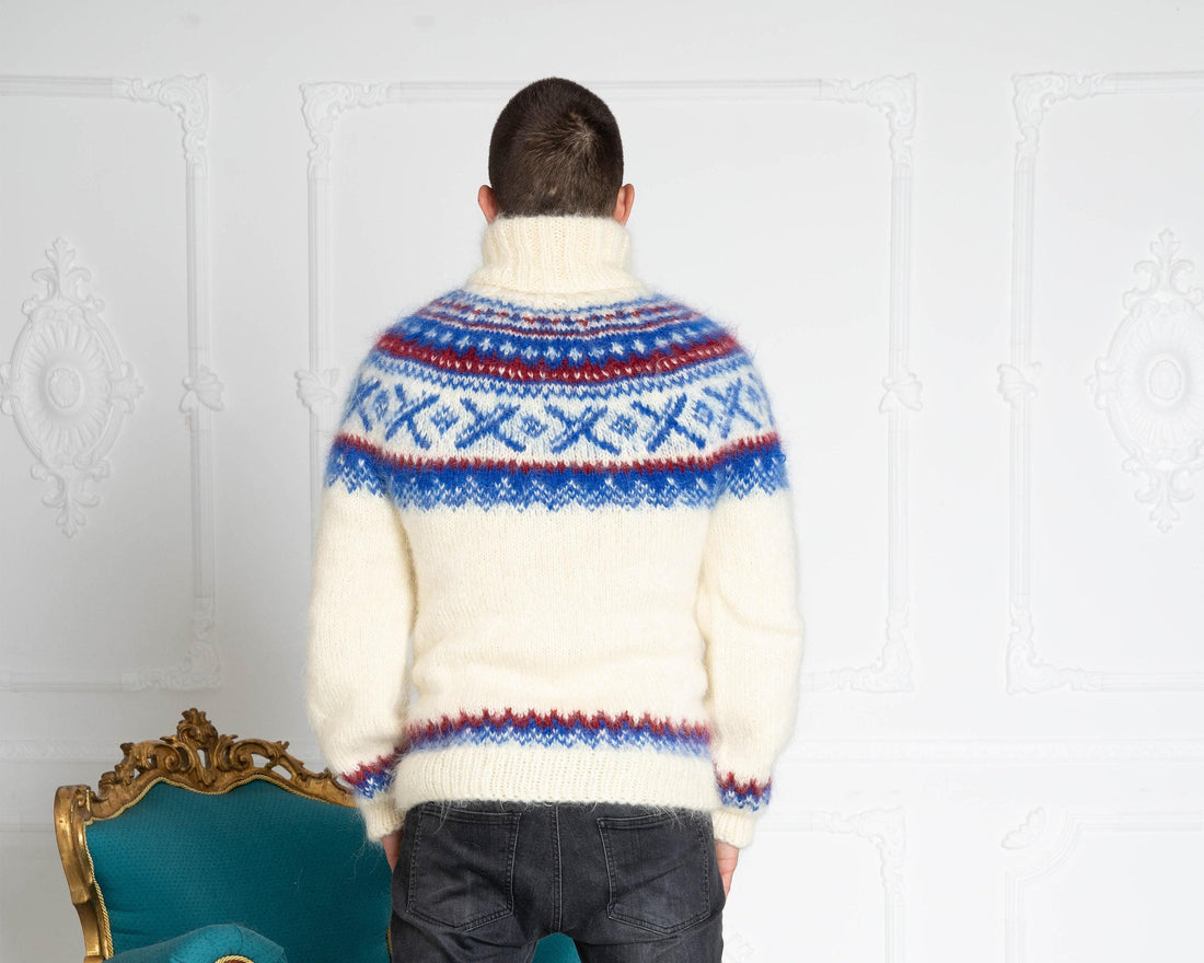 Norwegian Mohair Sweater – Hand-Knitted Fluffy Nordic Fair Isle Jumper for Women T650