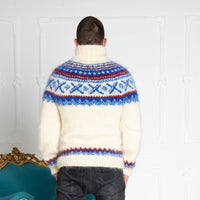 Norwegian Mohair Sweater – Hand-Knitted Fluffy Nordic Fair Isle Jumper for Women T650