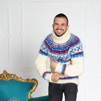 Norwegian Mohair Sweater – Hand-Knitted Fluffy Nordic Fair Isle Jumper for Women T650