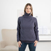 Wool Sweater Denim Blue Itchy Knit, Hand Knitted 100% Raw Wool Pullover T1319