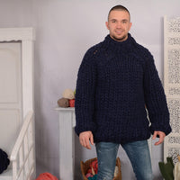 12-Strand Chunky Wool Sweater – Soft and Warm Thick Knit Jumper T708M