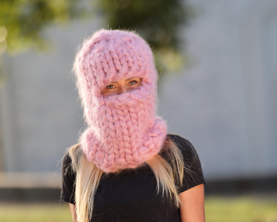 30-Strand Mohair Balaclava – Hand Knitted Chunky Winter Hat T1455